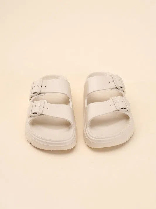 Modern Style Buckle Strap Chunky Slides-Women's Shoes-Shop Z & Joxa