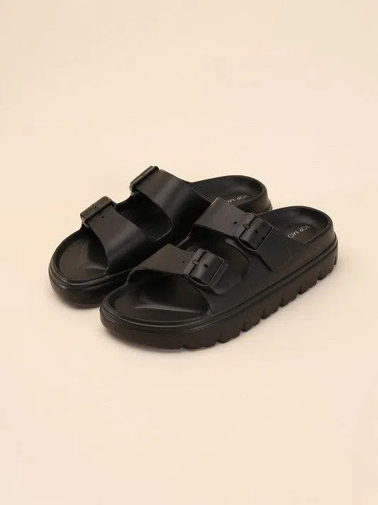 Modern Style Buckle Strap Chunky Slides-Women's Shoes-Shop Z & Joxa