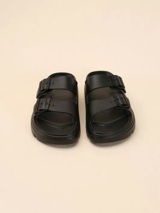 Modern Style Buckle Strap Chunky Slides-Women's Shoes-Shop Z & Joxa