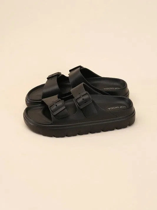 Modern Style Buckle Strap Chunky Slides-Women's Shoes-Shop Z & Joxa