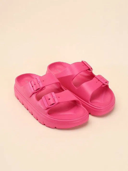 Modern Style Buckle Strap Chunky Slides-Women's Shoes-Shop Z & Joxa