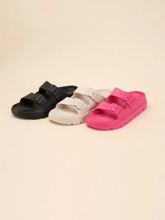 Modern Style Buckle Strap Chunky Slides-Women's Shoes-Shop Z & Joxa