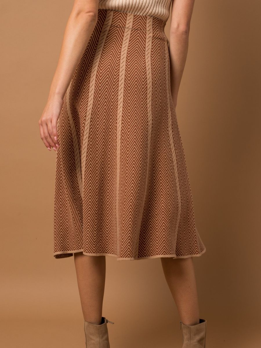 Modern Twist Herringbone Striped Sweater Skirt-Women's Clothing-Shop Z & Joxa