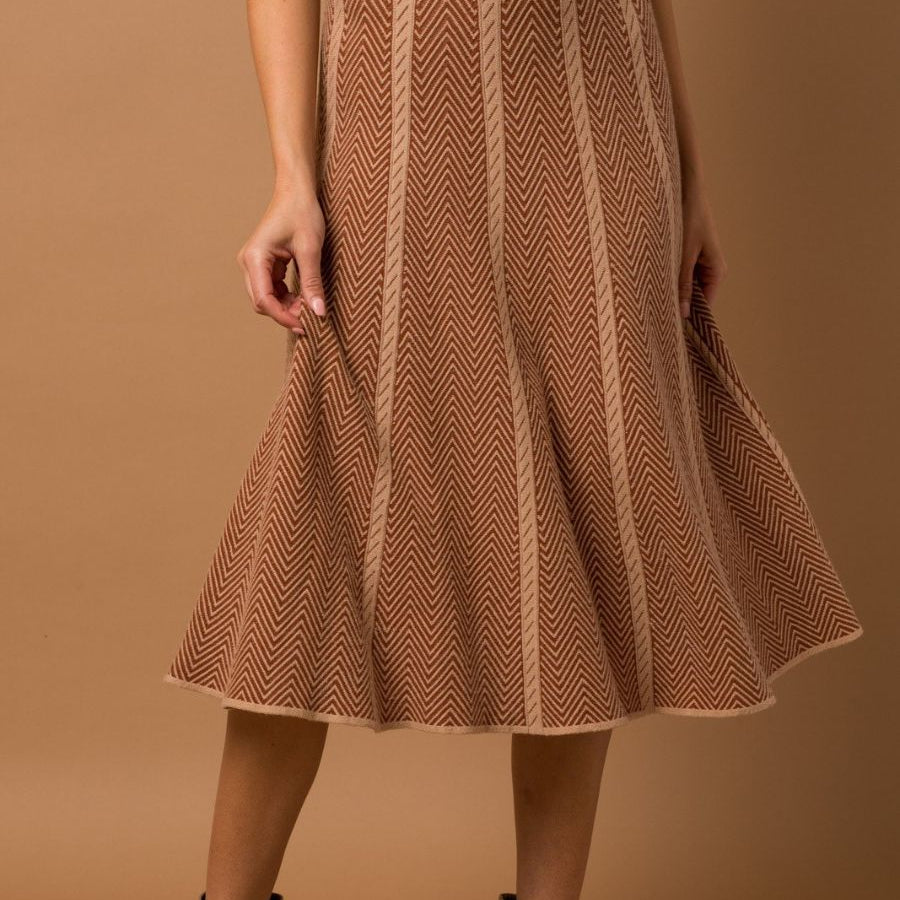 Modern Twist Herringbone Striped Sweater Skirt-Women's Clothing-Shop Z & Joxa