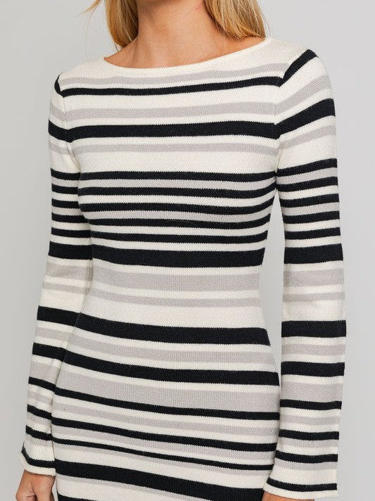 More Stripes Please Sweater Dress with Bell Sleeves-Women's Clothing-Shop Z & Joxa