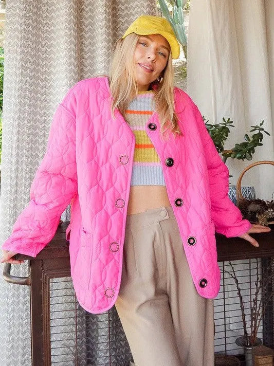 Must Have Quilted Puffer Jacket in Hot Pink-Women's Outerwear-Shop Z & Joxa