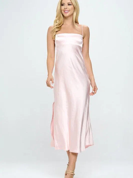 Must Have Square Neck Sleeveless Satin Midi Dress with Tie Open Back-Women's Dresses-Shop Z & Joxa