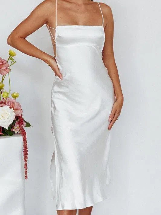 Must Have Square Neck Sleeveless Satin Midi Dress with Tie Open Back-Women's Dresses-Shop Z & Joxa