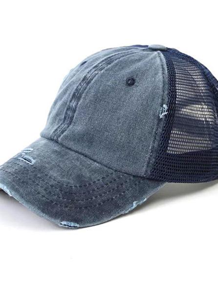 Aili's Corner Hot Mess Distressed Messy Bun Ball Hat