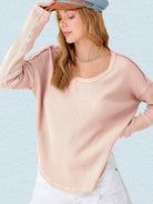 Naked Waffle Long Sleeve Raw Edge Top-Women's Clothing-Shop Z & Joxa