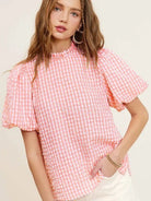 Naturally Flawless Gingham Check Print Puff Sleeve Top-Women's Clothing-Shop Z & Joxa