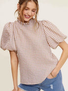 Naturally Flawless Gingham Check Print Puff Sleeve Top-Women's Clothing-Shop Z & Joxa