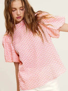 Naturally Flawless Gingham Check Print Puff Sleeve Top-Women's Clothing-Shop Z & Joxa