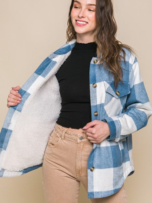 Never Enough Plaid Button Down Plaid Shacket with Front Pocket Detail-Women's Clothing-Shop Z & Joxa