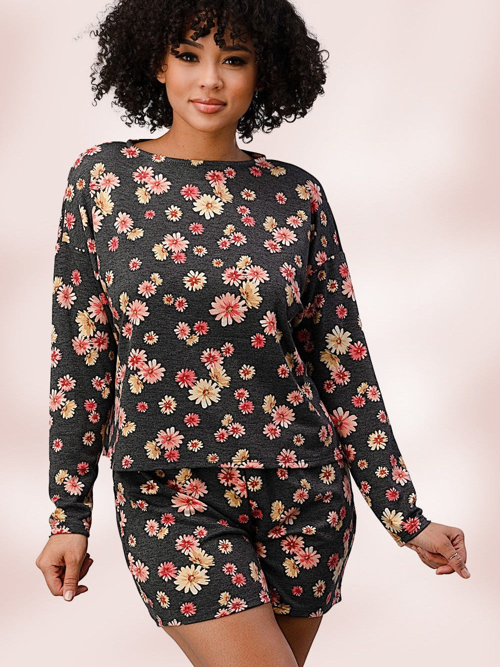 Never Stop Dreaming Long Sleeve Top + Shorts Floral Pajamas-Women's Clothing-Shop Z & Joxa