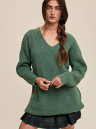 Normalcy is for the Weak Slouchy V-neck Ribbed Knit Sweater-Women's Clothing-Shop Z & Joxa