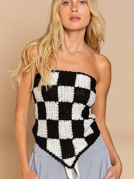 Not Just a Knockout Checkerboard Tie-back Bandana Top-Women's Clothing-Shop Z & Joxa