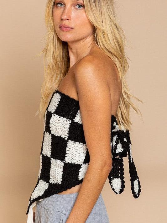 Not Just a Knockout Checkerboard Tie-back Bandana Top-Women's Clothing-Shop Z & Joxa