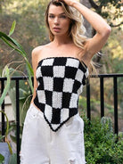 Not Just a Knockout Checkerboard Tie-back Bandana Top-Women's Clothing-Shop Z & Joxa