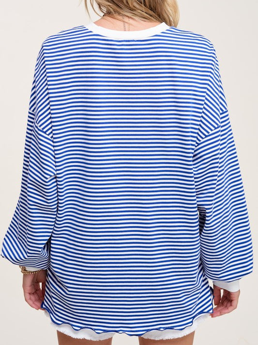 Not Just for Sunday Striped Oversize Long Sleeve Shirt-Women's Clothing-Shop Z & Joxa