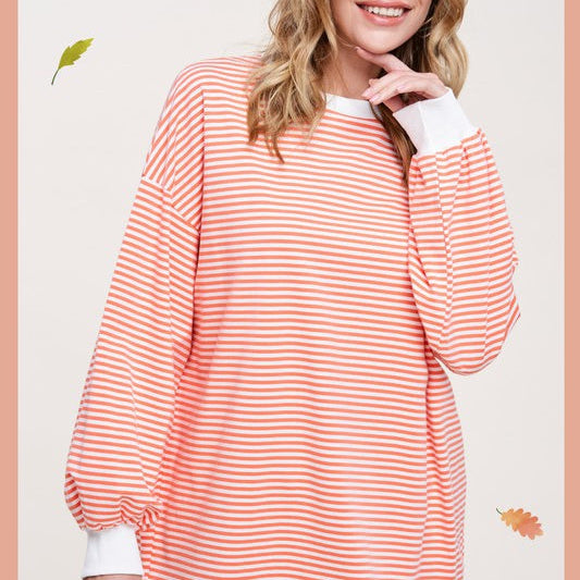 Not Just for Sunday Striped Oversize Long Sleeve Shirt-Women's Clothing-Shop Z & Joxa