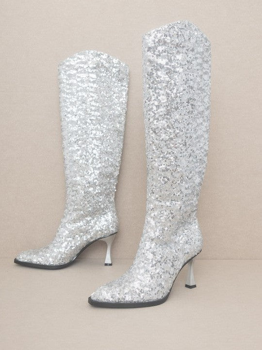 OASIS SOCIETY Don't be Afraid to Sparkle - Knee High Sequin Boots-Shop Z & Joxa