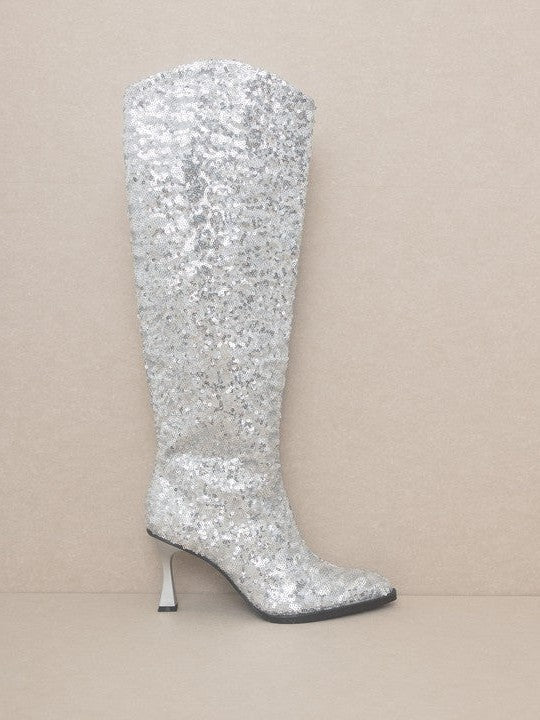 OASIS SOCIETY Don't be Afraid to Sparkle - Knee High Sequin Boots-Women's Shoes-Shop Z & Joxa