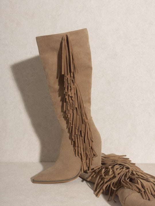 OASIS SOCIETY Elevate your Style Knee-High Fringe Boots-Women's Shoes-Shop Z & Joxa