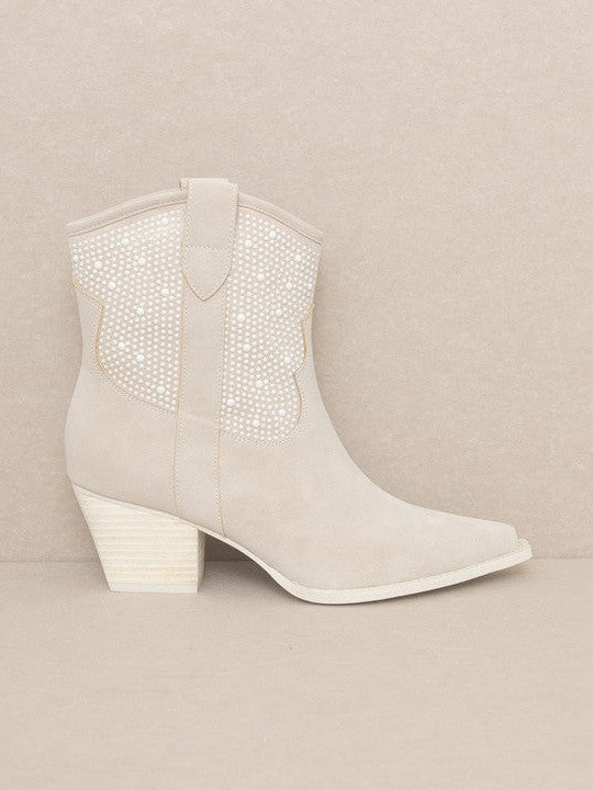 OASIS SOCIETY Western Pearl Studded Booties-Women's Shoes-Shop Z & Joxa