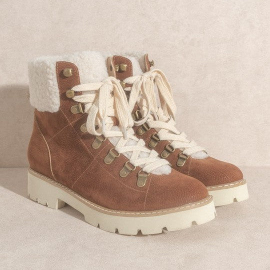 Oasis Society Aaliyah | Lace Up Winter Ankle Bootie with Sherpa Lining