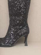 Oasis Society Don't be Afraid to Sparkle - Knee High Sequin Black Boots-Women's Shoes-Shop Z & Joxa