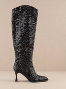 Oasis Society Don't be Afraid to Sparkle - Knee High Sequin Black Boots-Women's Shoes-Shop Z & Joxa