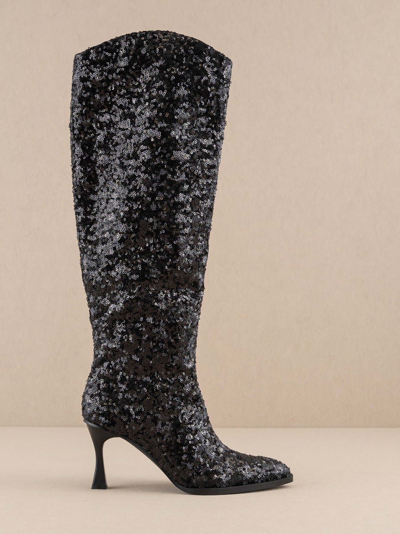Oasis Society Don't be Afraid to Sparkle - Knee High Sequin Black Boots-Women's Shoes-Shop Z & Joxa