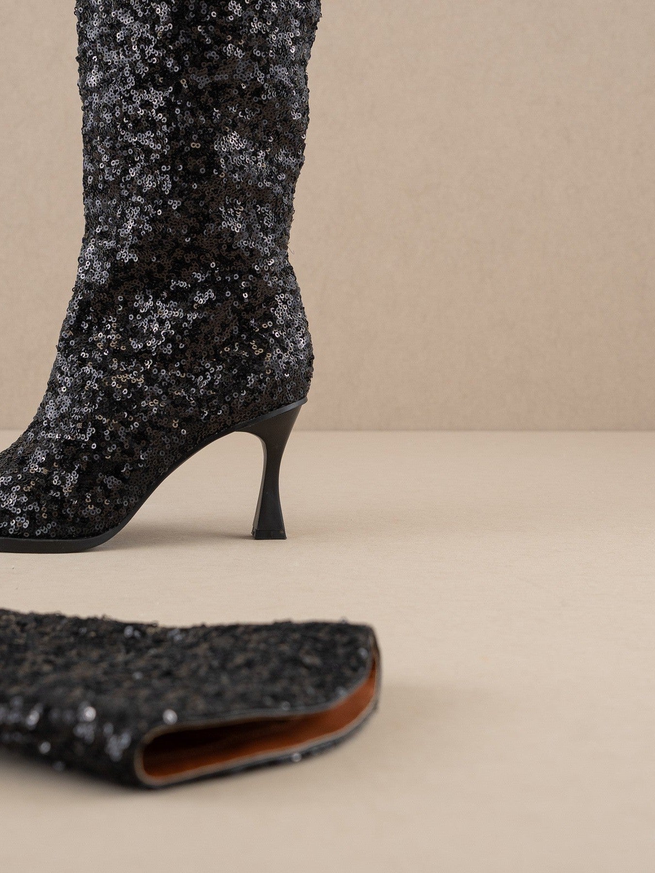 Oasis Society Don't be Afraid to Sparkle - Knee High Sequin Black Boots-Women's Shoes-Shop Z & Joxa
