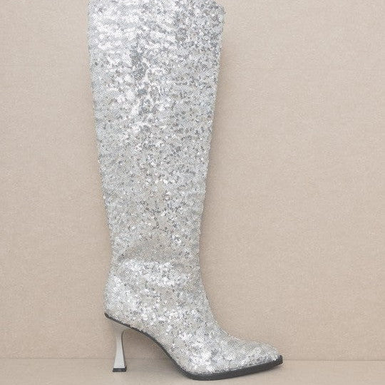 Oasis Society Don't be Afraid to Sparkle - Knee High Sequin Jewel Boots-Shop Z & Joxa