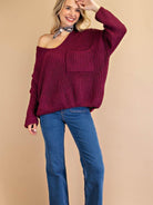 Oversized Front Pocket Knit Sweater-Women's Clothing-Shop Z & Joxa