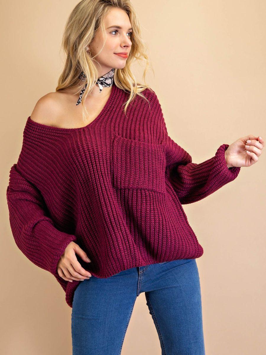 Oversized Front Pocket Knit Sweater - Z & Joxa Co.
