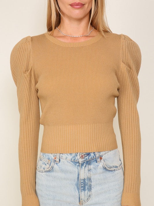 Own Your Style Puff Sleeve Rib Knit Top-Women's Clothing-Shop Z & Joxa
