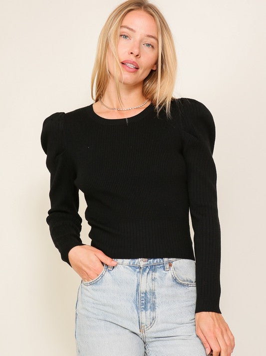 Own Your Style Puff Sleeve Rib Knit Top-Women's Clothing-Shop Z & Joxa