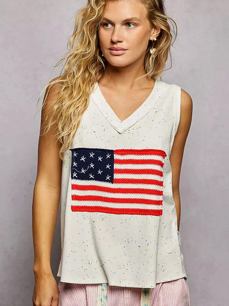 POL All American V-Neck USA Flag Patch Sleeveless Tank-Women's Shirts & Tops-Shop Z & Joxa