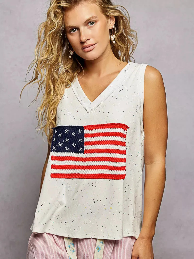 POL All American V-Neck USA Flag Patch Sleeveless Tank-Women's Shirts & Tops-Shop Z & Joxa