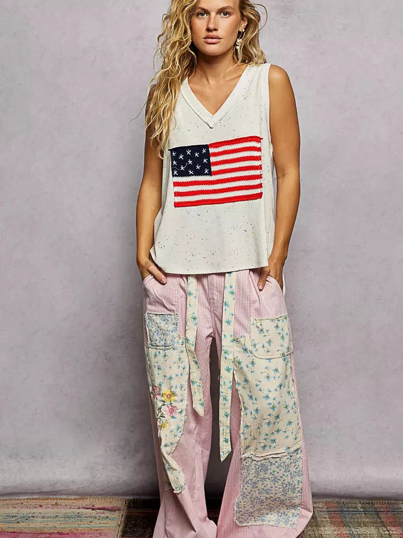 POL All American V-Neck USA Flag Patch Sleeveless Tank-Women's Shirts & Tops-Shop Z & Joxa