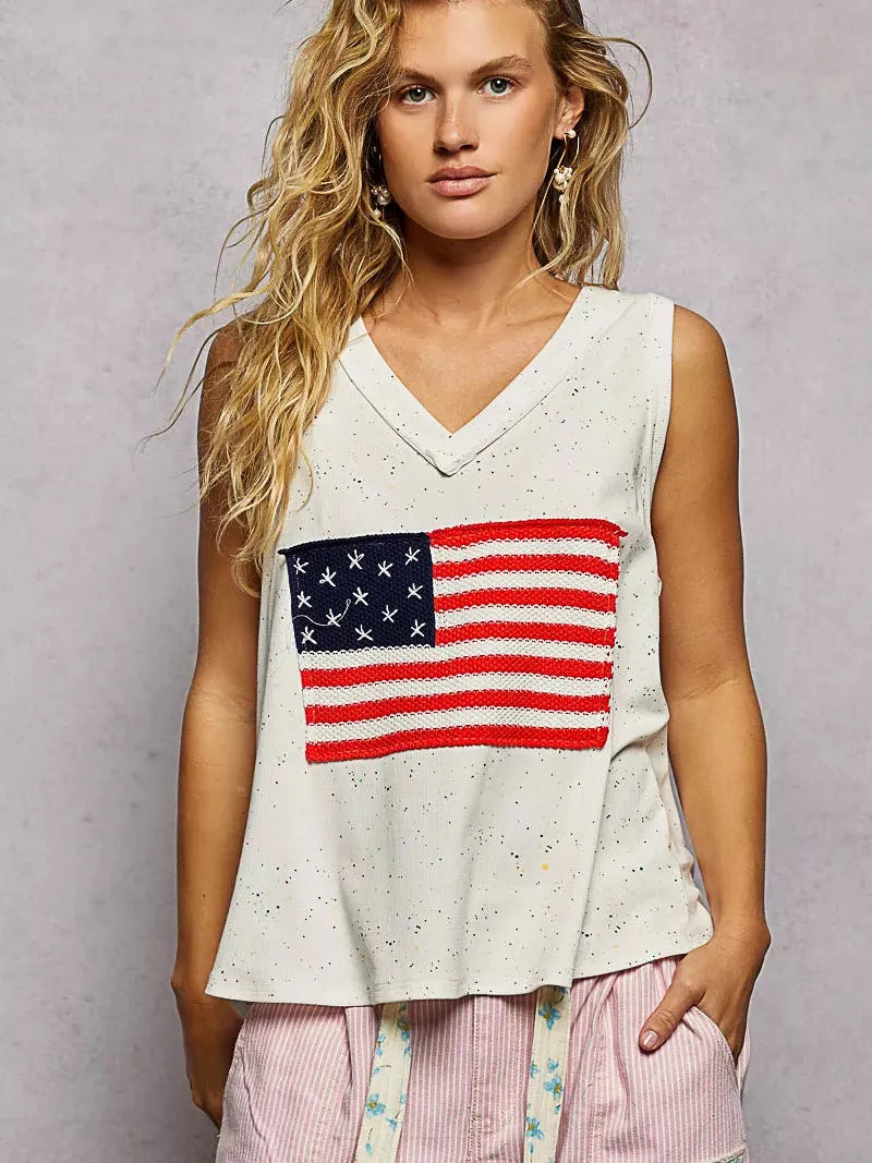 POL All American V-Neck USA Flag Patch Sleeveless Tank-Women's Shirts & Tops-Shop Z & Joxa