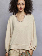 POL Almond Bloom Oversized Sweater Top with Floral Trim-Women's Shirts & Tops-Shop Z & Joxa