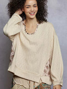 POL Almond Bloom Oversized Sweater Top with Floral Trim-Women's Shirts & Tops-Shop Z & Joxa