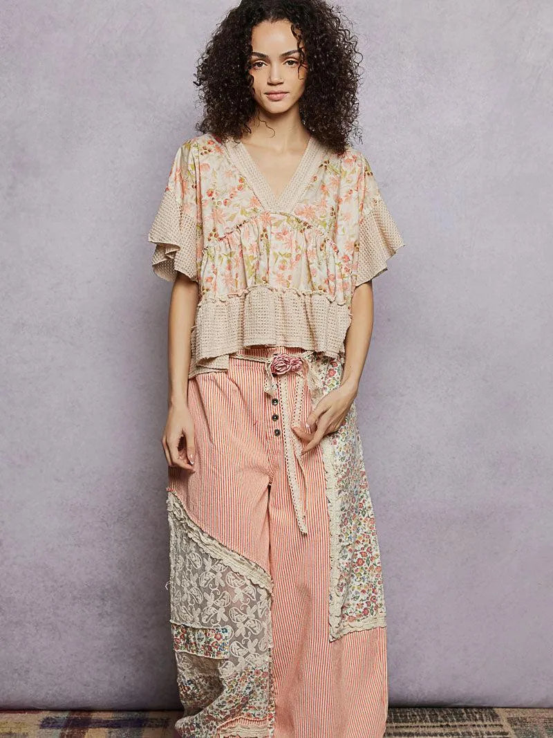 POL Almond Blossom Floral Print Blouse with Gentle Gathers-Women's Shirts & Tops-Shop Z & Joxa