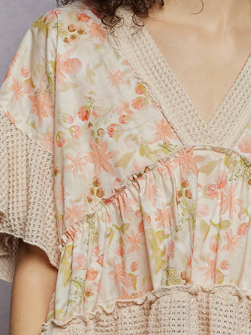 POL Almond Blossom Floral Print Blouse with Gentle Gathers-Women's Shirts & Tops-Shop Z & Joxa