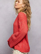 POL Apple Glow Round Neck Long Sleeve Open Weave Sweater-Shirts & Tops-Shop Z & Joxa