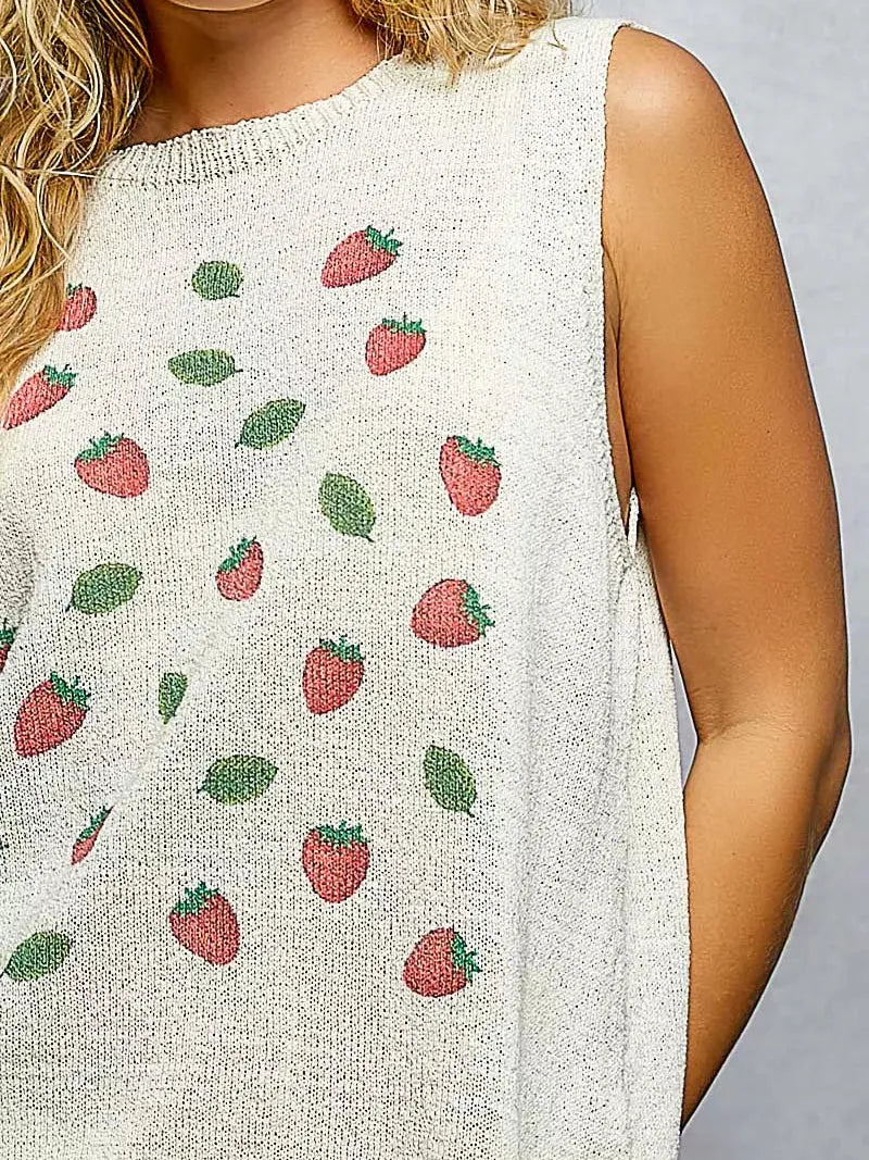 POL BerryDay Strawberry Print Sleeveless Sweater Top-Women's Shirts & Tops-Shop Z & Joxa