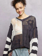 POL Black Mirage Color-Block Striped Twisted Weave Sweater-Women's Shirts & Tops-Shop Z & Joxa